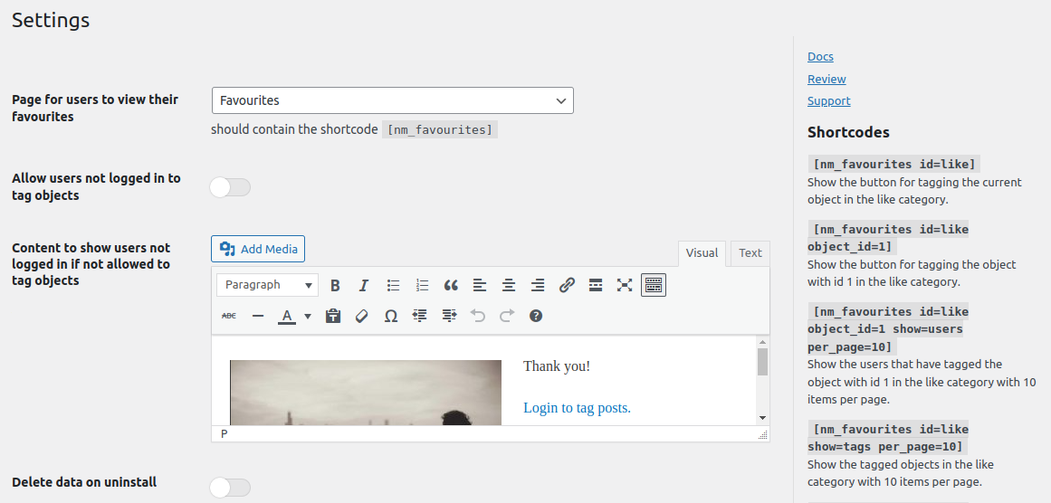 Favourites categories a user can tag posts to.