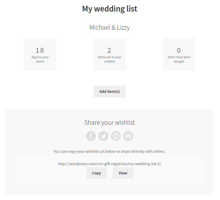 View overview information in the wishlist management page.