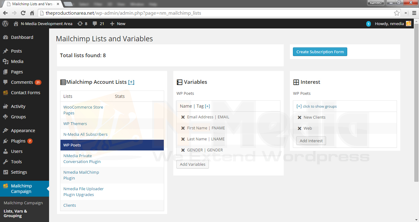 Listing all your Mailchimp Lists (Variables, Groups of selected List)