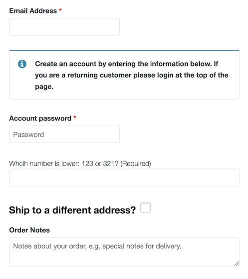 Example of security question on WooCommerce