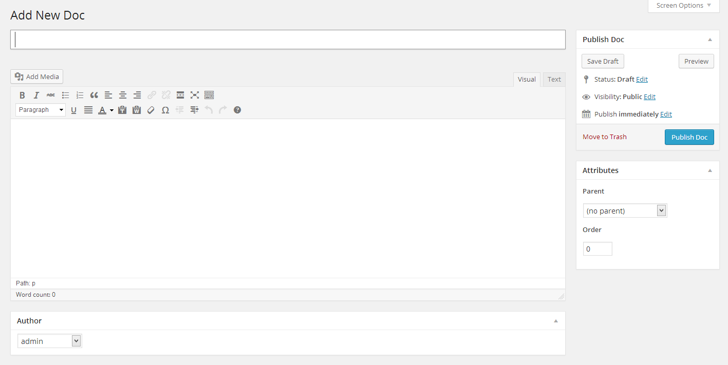 This is the Add New page for documentation
