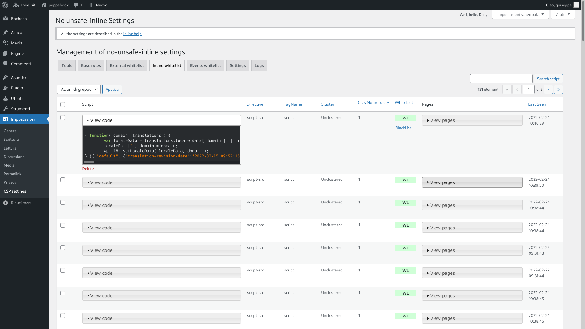 Inline scripts/styles tab.
