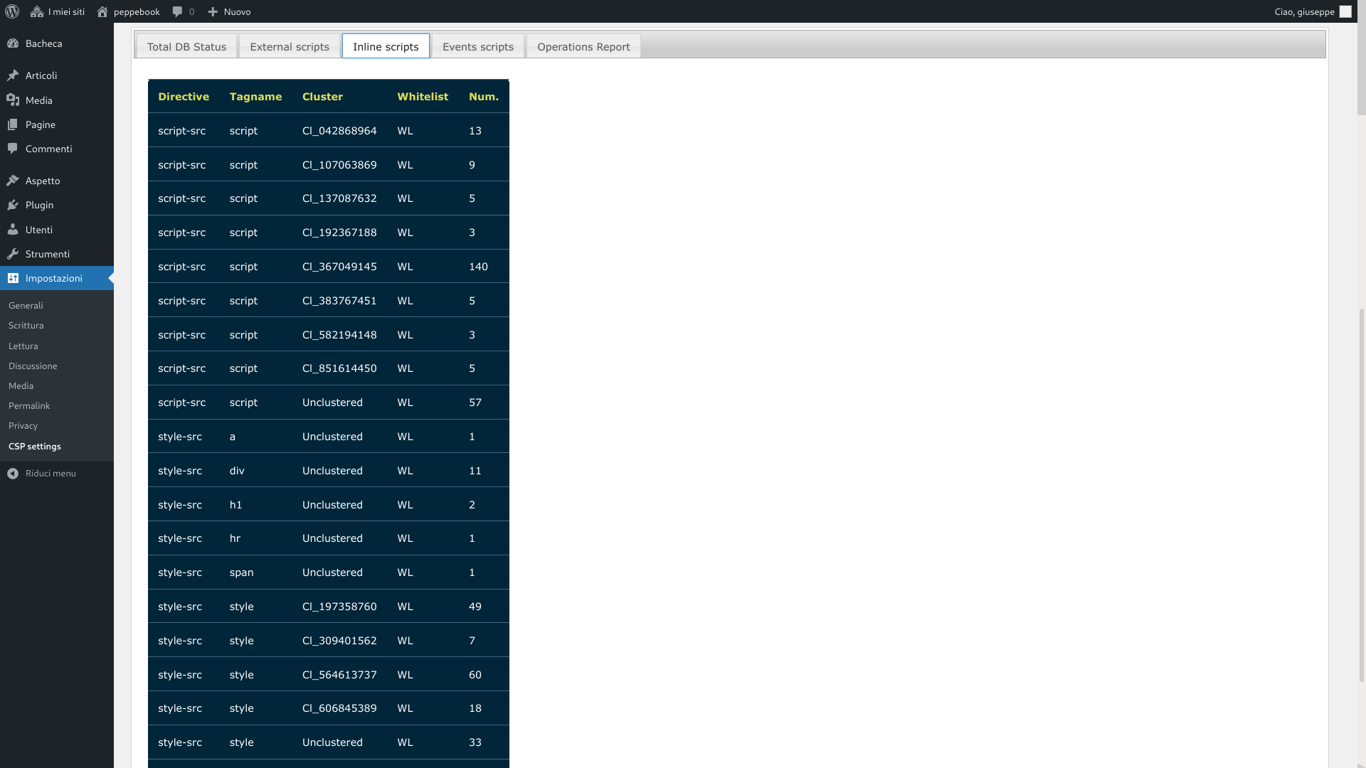 A database summary table at the bottom of tools tab.