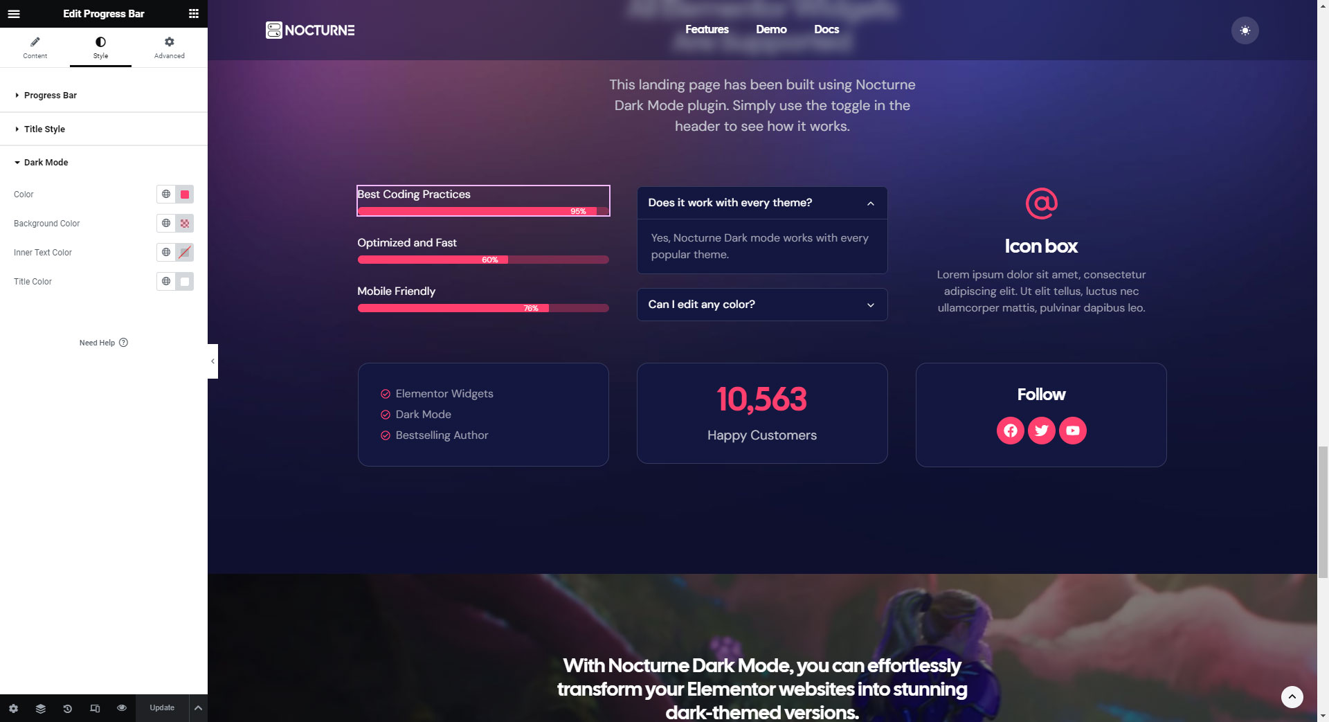 Dark Mode Elementor controls