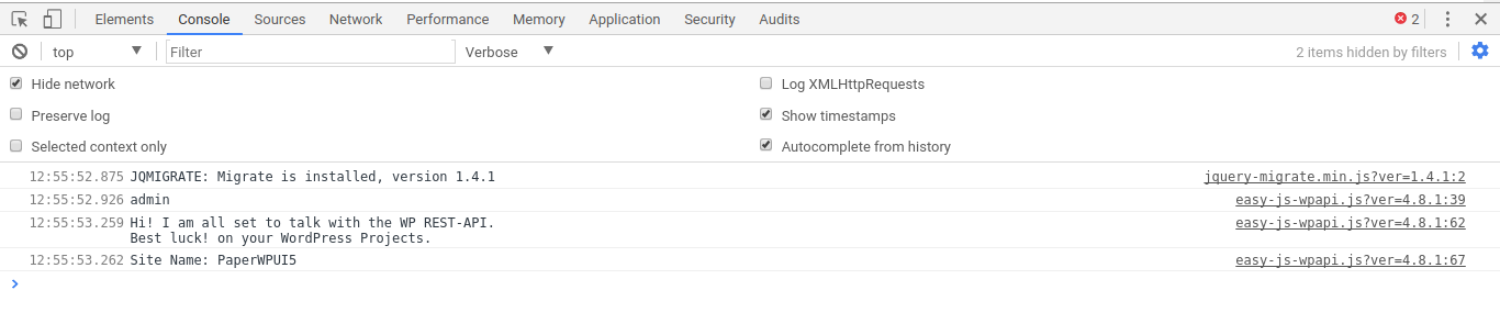 STEP6_01: Console display when an admin is logged in and views the website