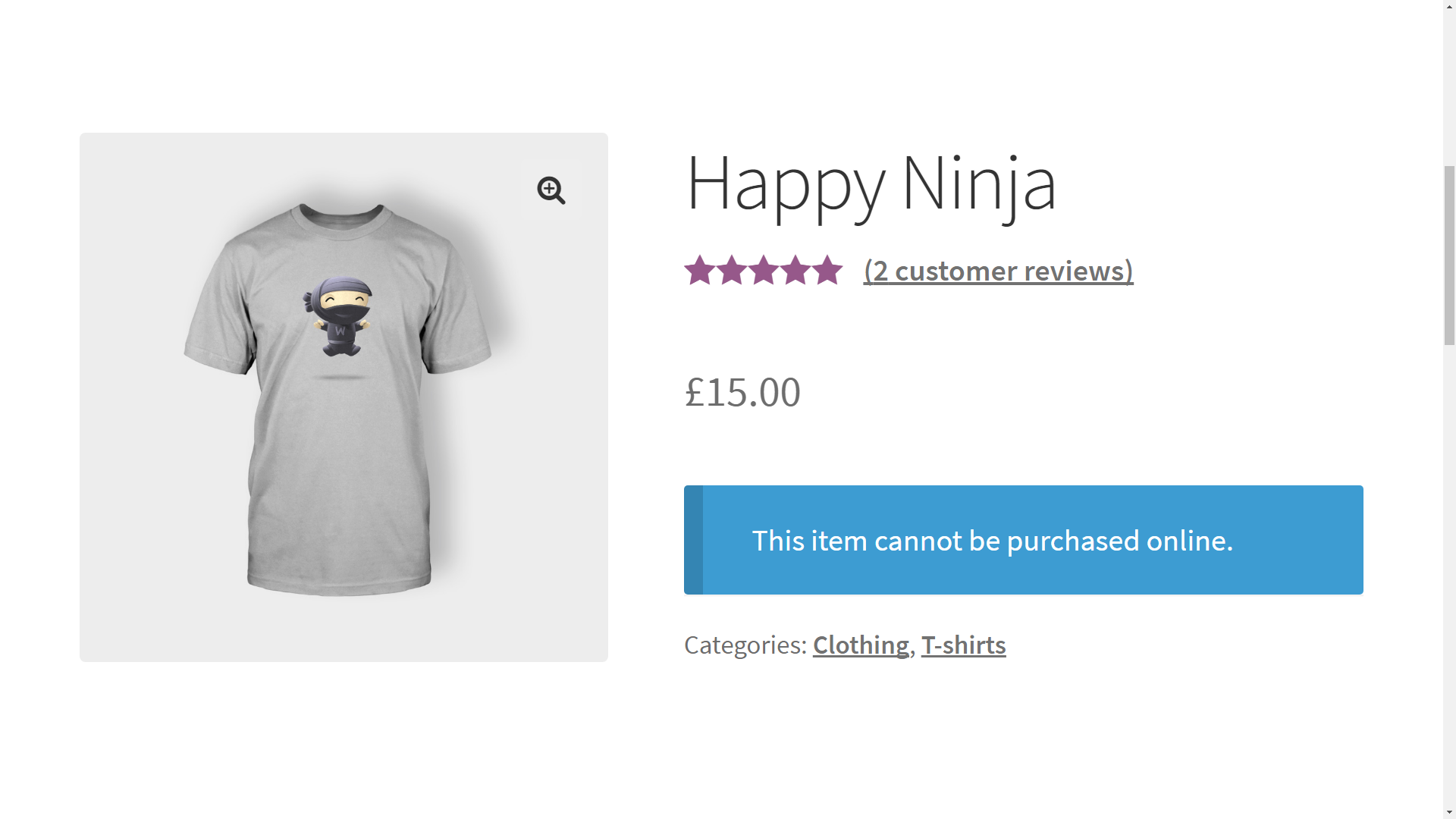A Non-Purchasable product's page with a customisable message.