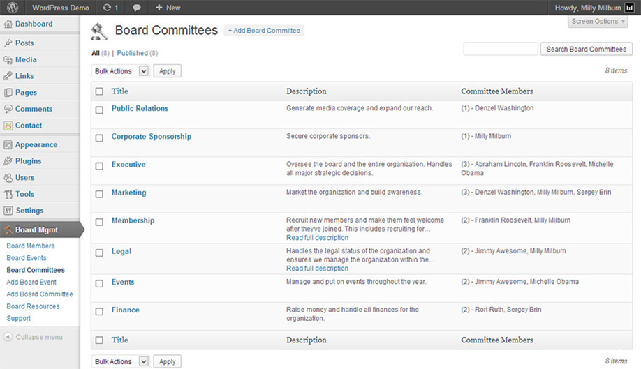 Every board committee including who serves on each