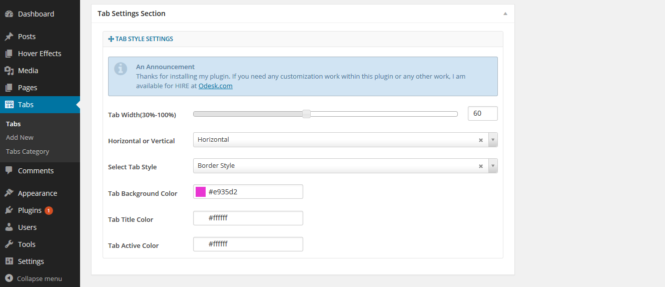 Option panel for this Tab.