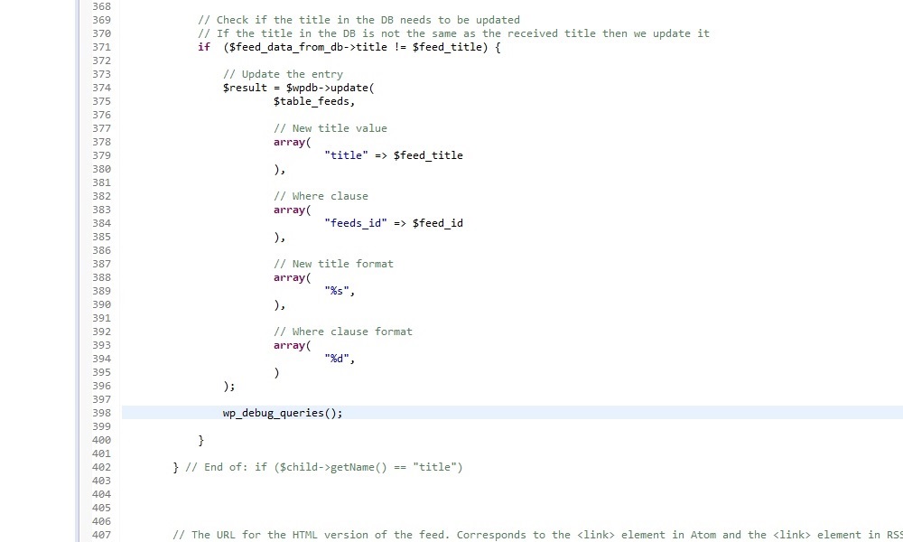An example of using the wp_debug_queries() function