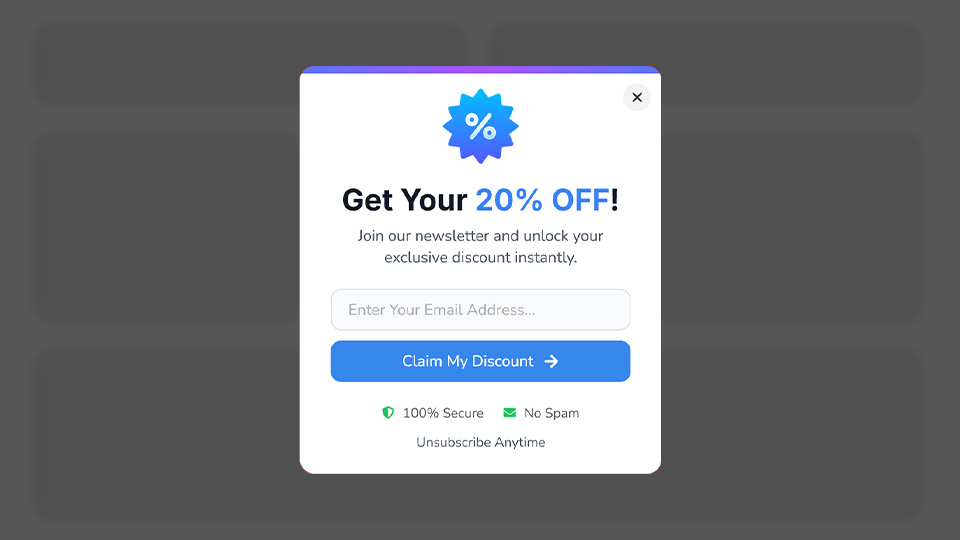 a Newsletter Sign-up Form Pop-up that was created with Notifal and you can import it to your website from our library.
