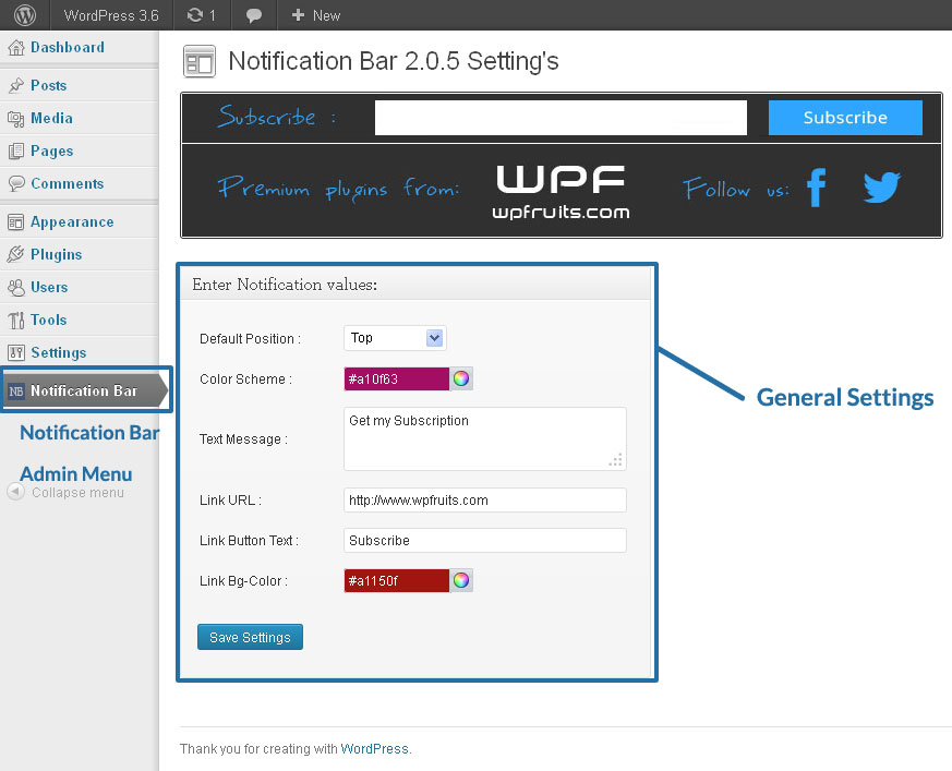 The admin settings page.