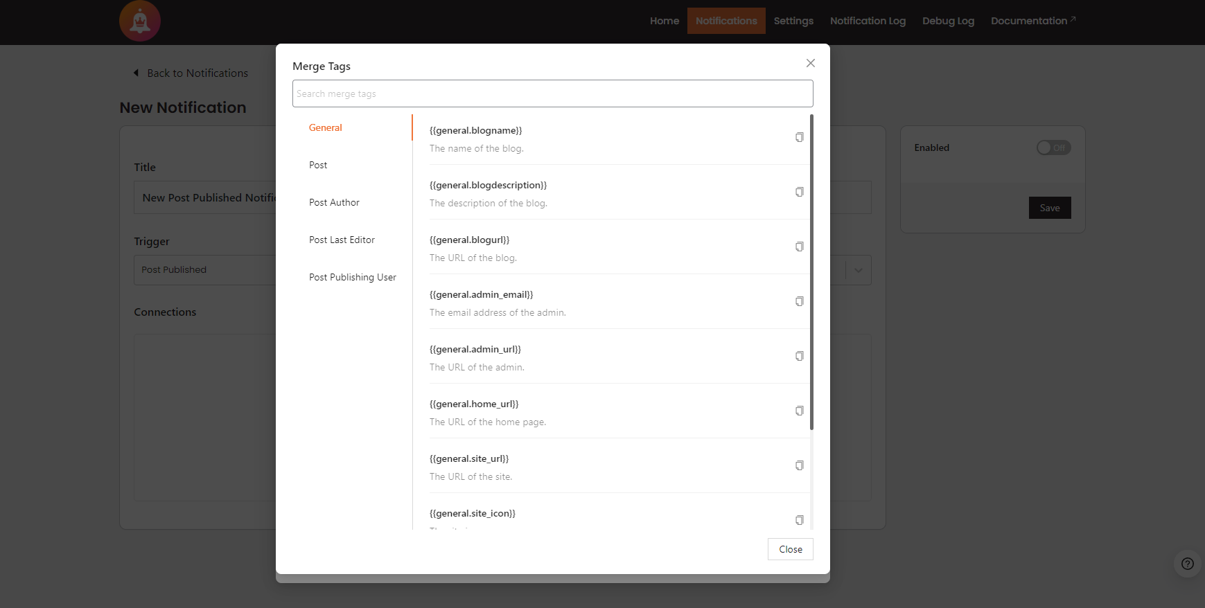 Notification Master - Merge Tags