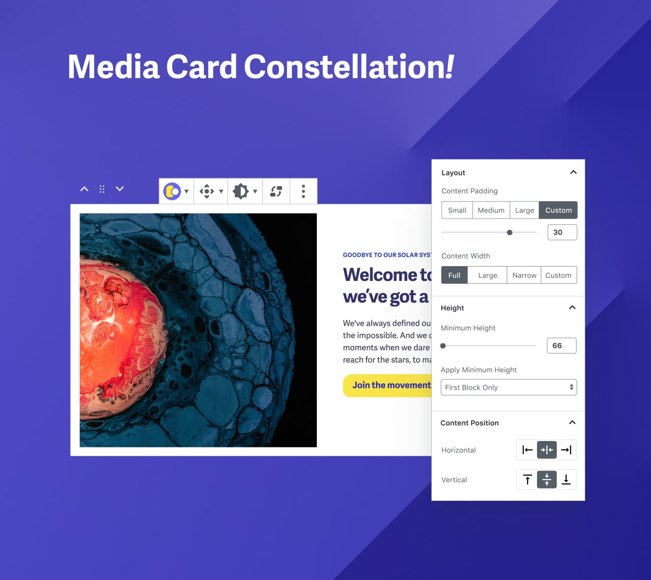 Media Card Constellation block options