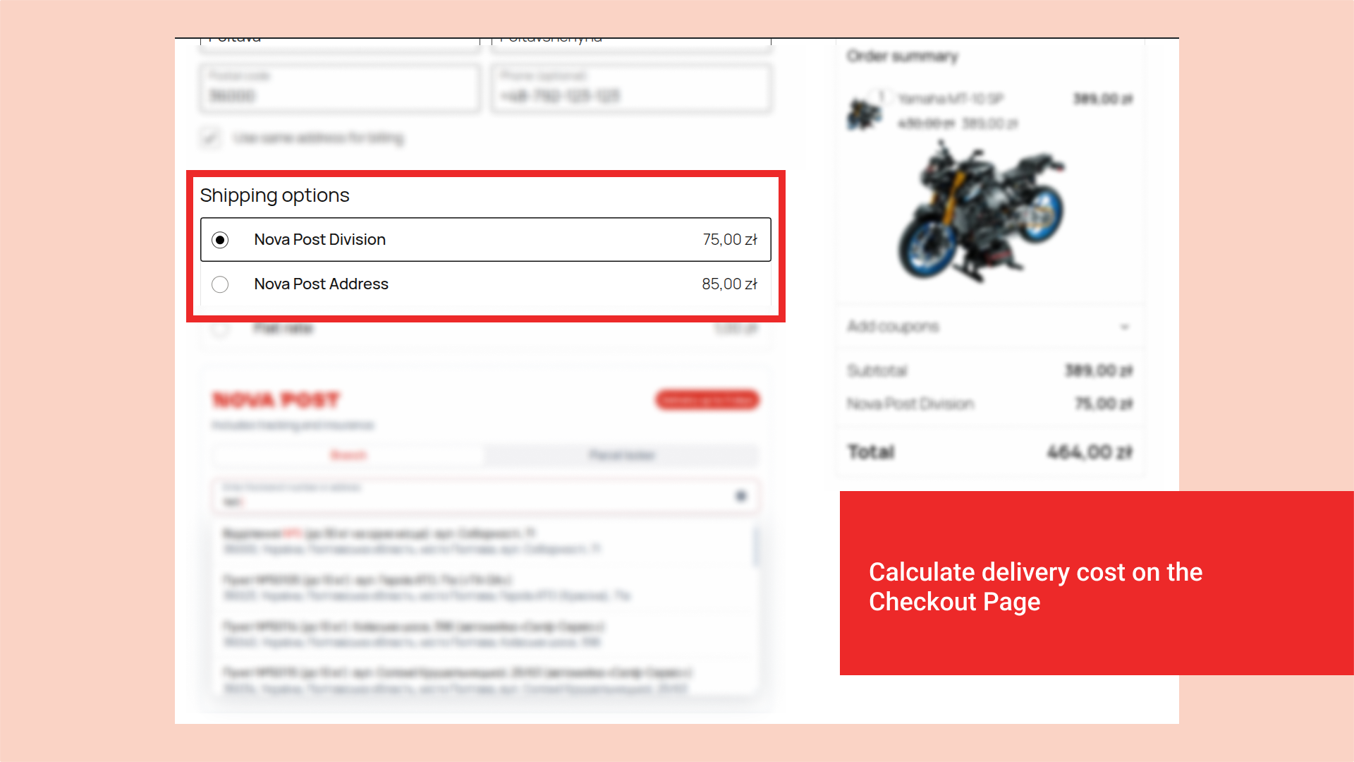 Calculate delivery cost on the Checkout Page