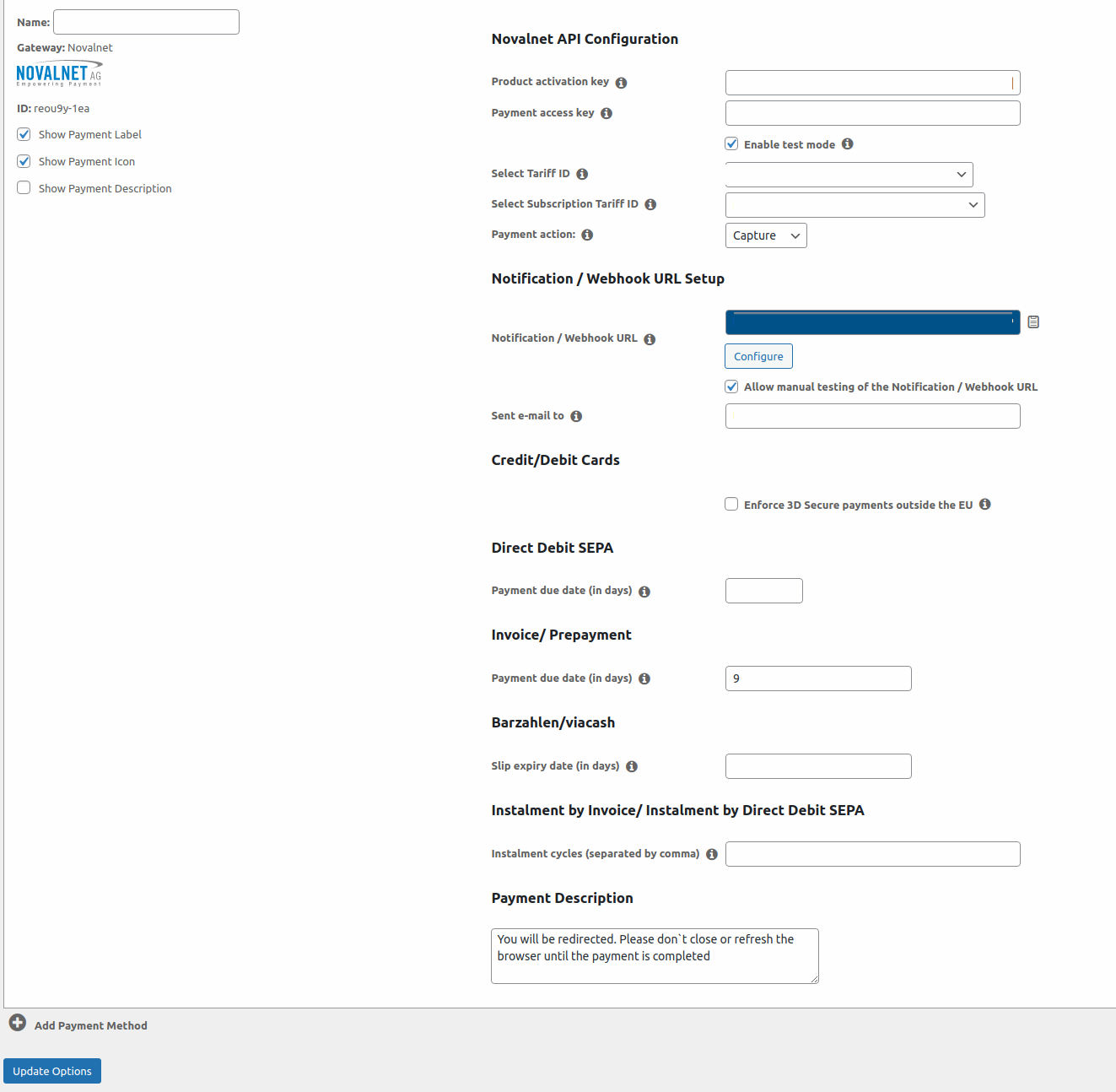 Novalnet payments are displayed in the checkout
