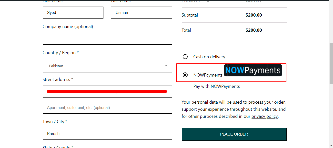 Order details view.