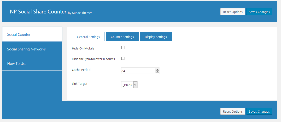 Backend settings of a plugin - social counter