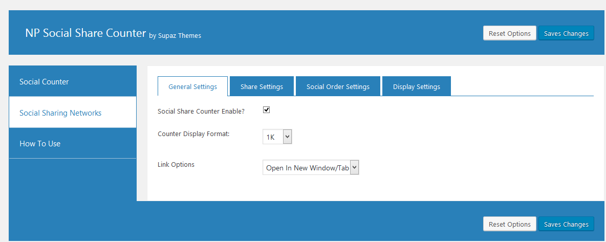 Backend settings of a plugin - social share