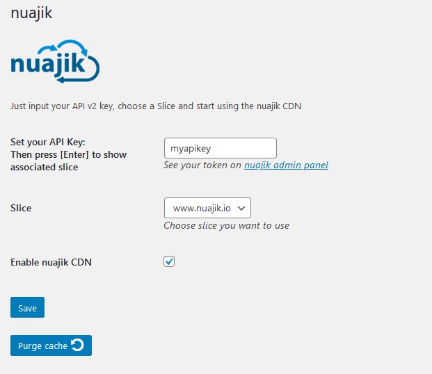 nuajik cdn plugin settings.