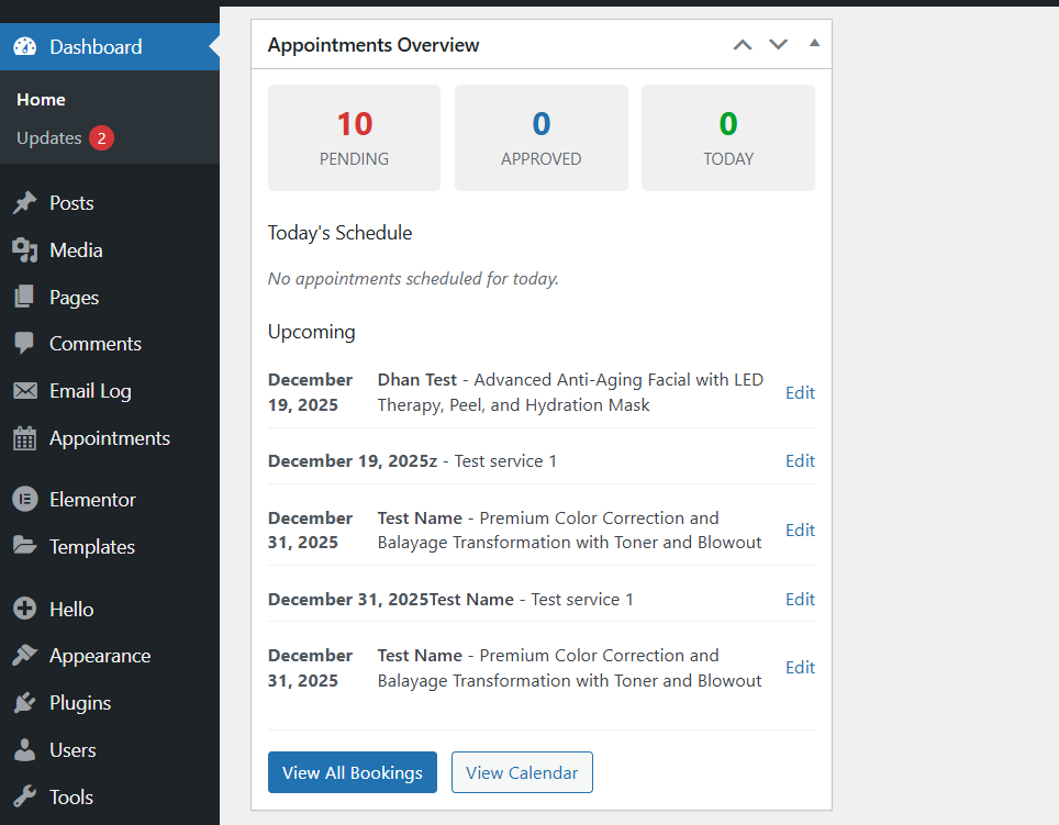 **Calendar View:** Admin calendar powered by FullCalendar to manage bookings.