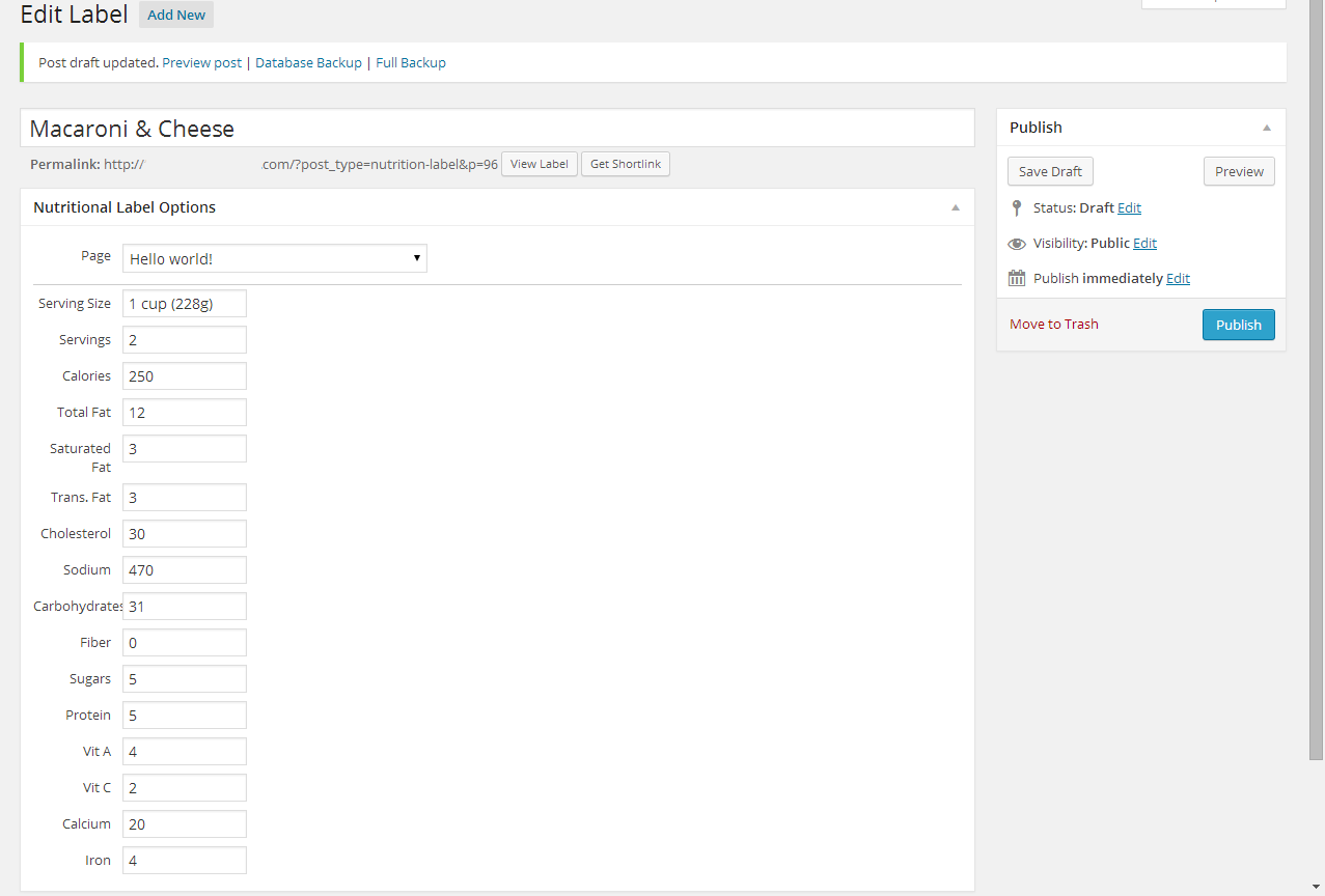 Add/Edit Label Form - select a page/post to attach the label.  Then simply fill in all the fields