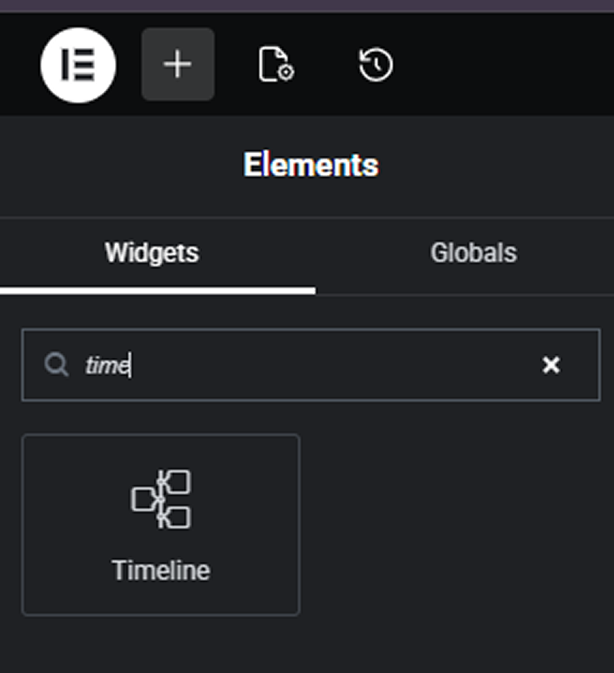 Timeline editor interface in Elementor – showing repeater fields for adding timeline items, with customizable styles, colors, and animations.
