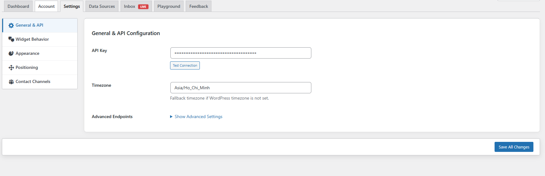 The admin "Account" tab showing usage.
