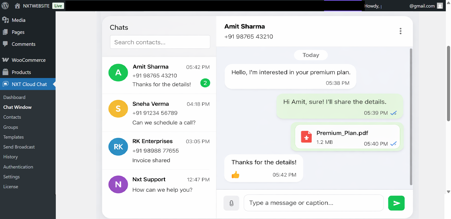 Chat Window management interface.