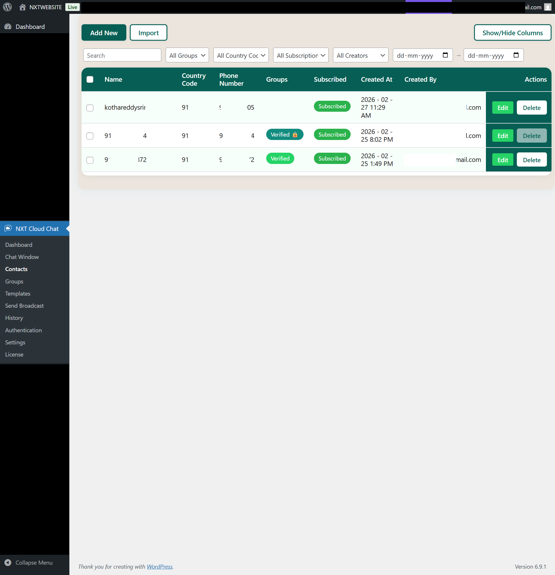 Contacts management interface.