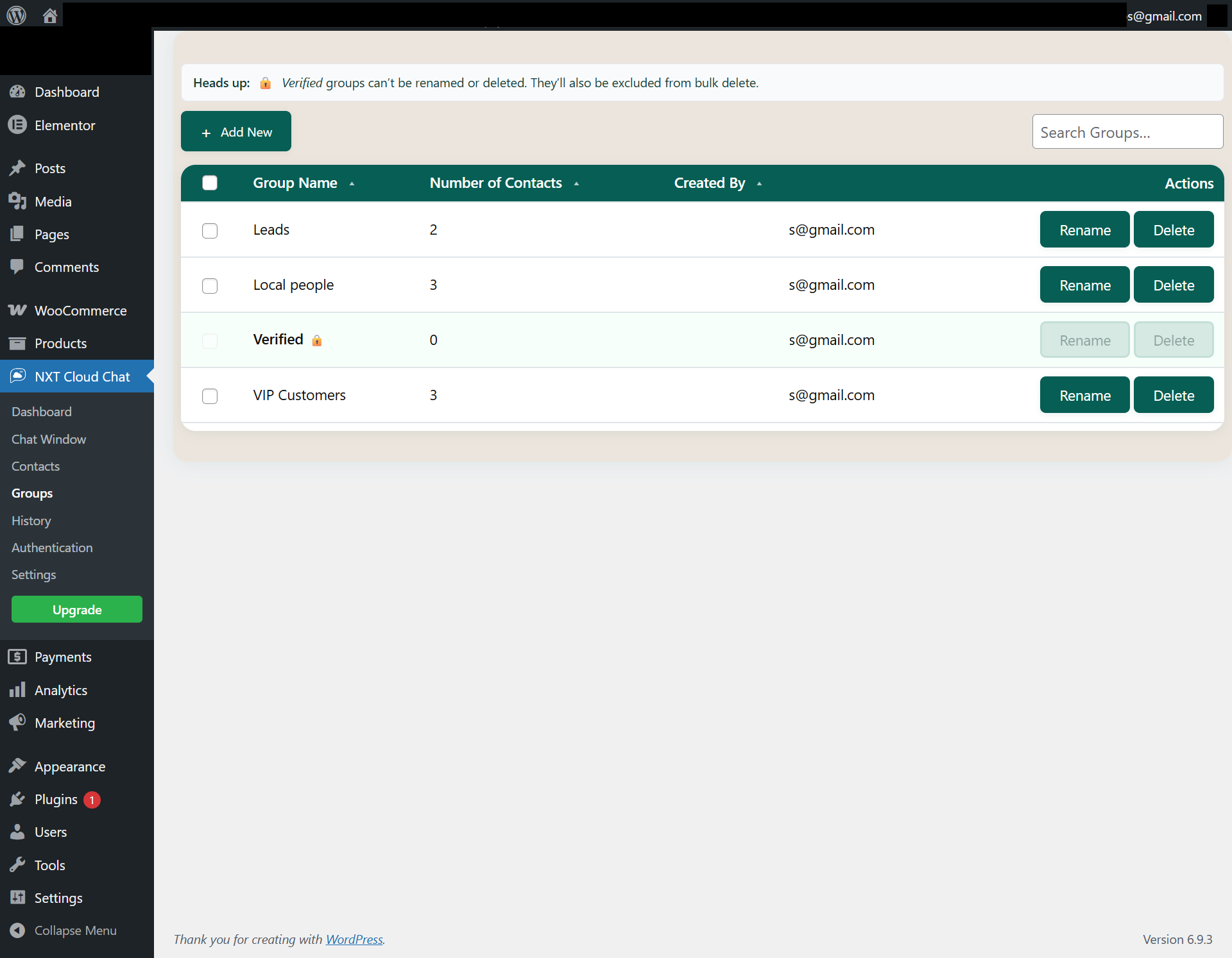 Groups management interface.