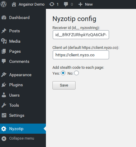 The settings screen of the plugin