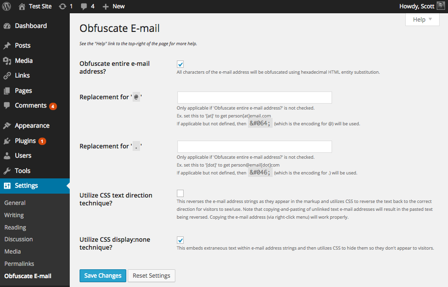 A screenshot of the plugin's admin options page.