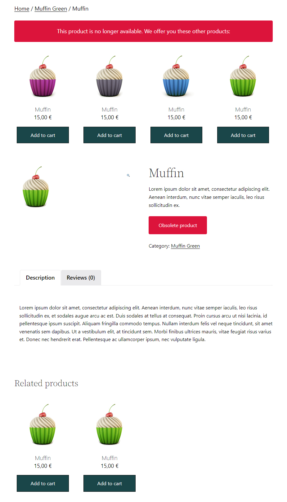 Presentation of a obsolete product page and 4 recommendations