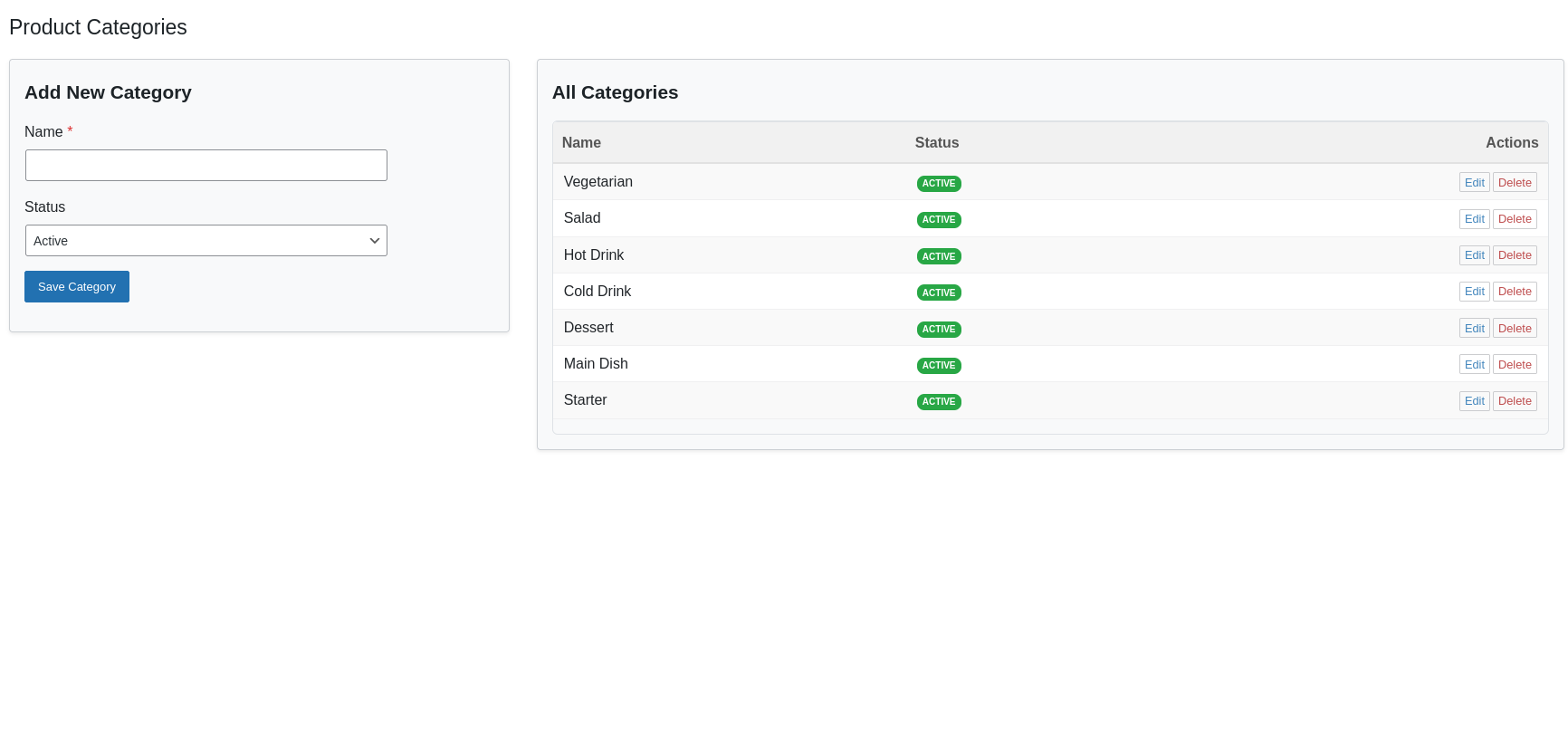 Product Management – Add, edit, and organize menu items with categories.