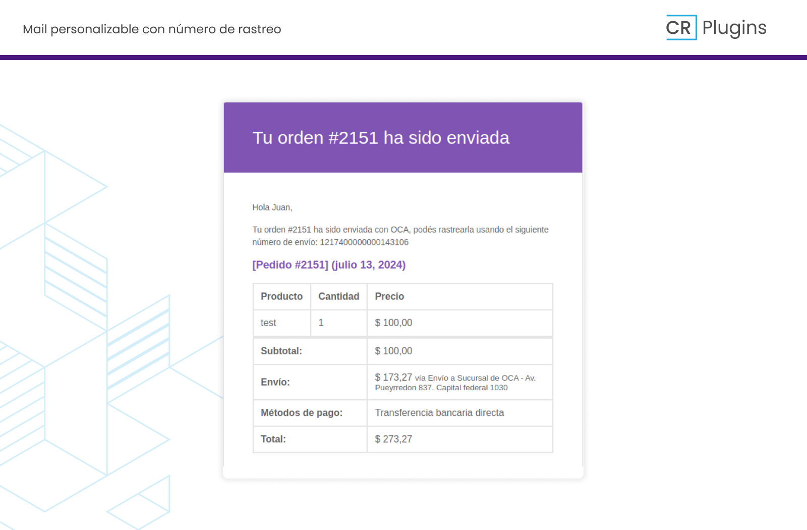 Mail personalizable con número de rastreo