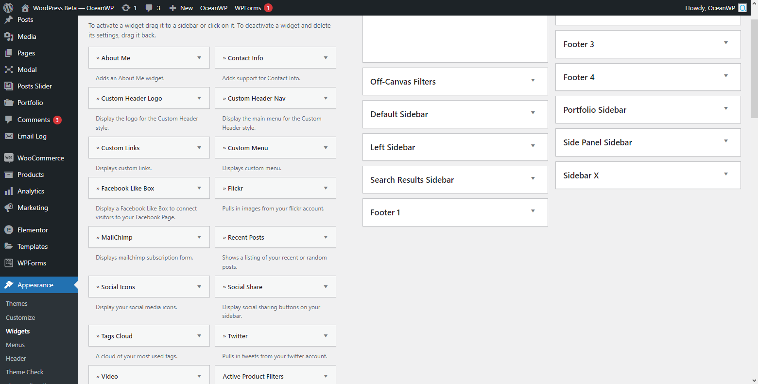 The OceanWP Panel homepage overview.