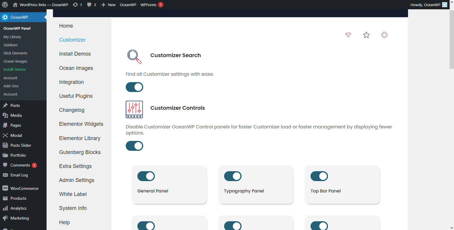 The OceanWP Panel website template import feature overview - part II.