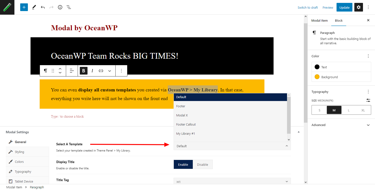 Contact form in a modal window through the menu item, as shown on the example of the OceanWP Tech Template.
