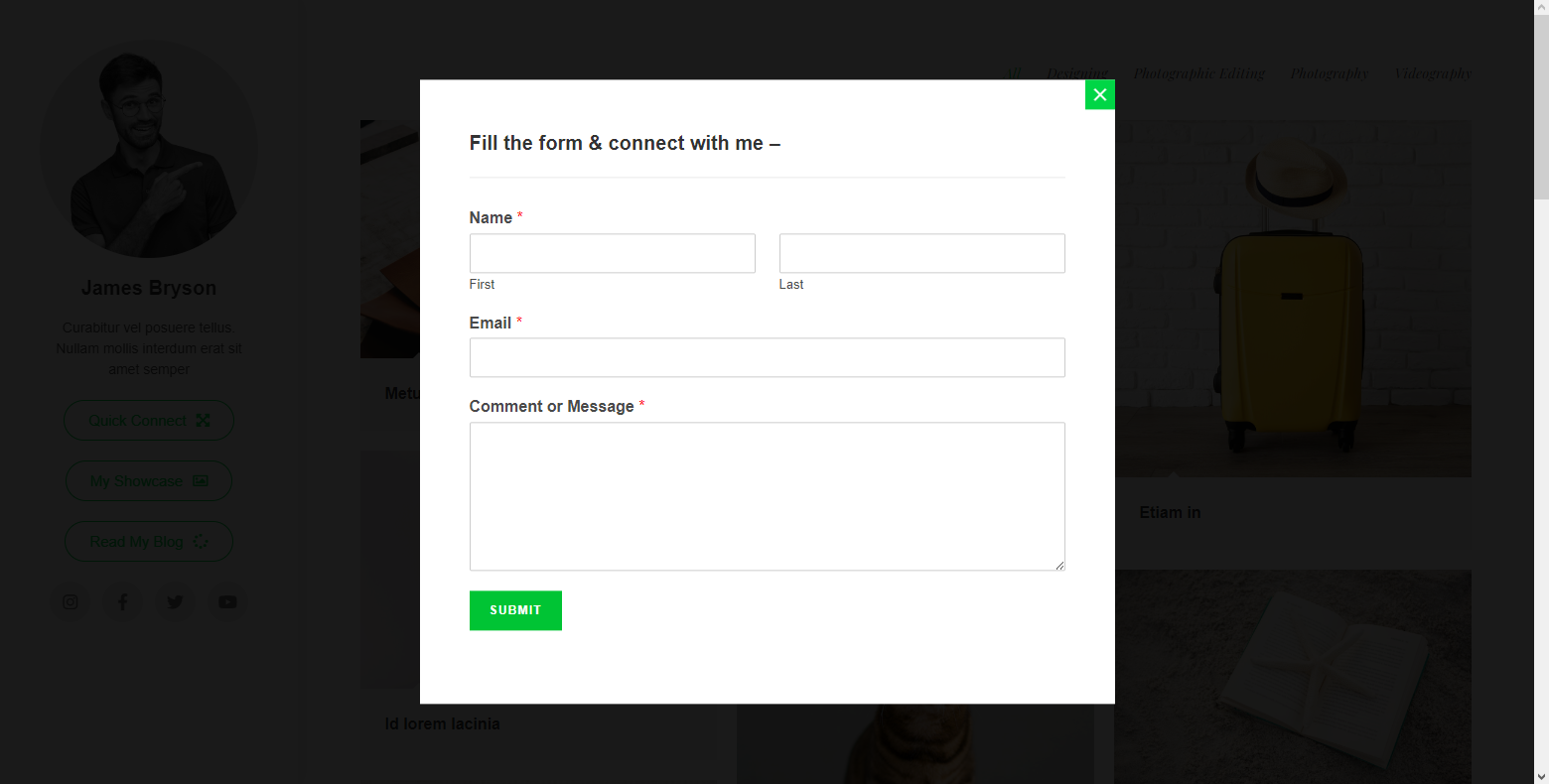 Additional modal window item settings available, such as styling, color, typography and responsive settings.