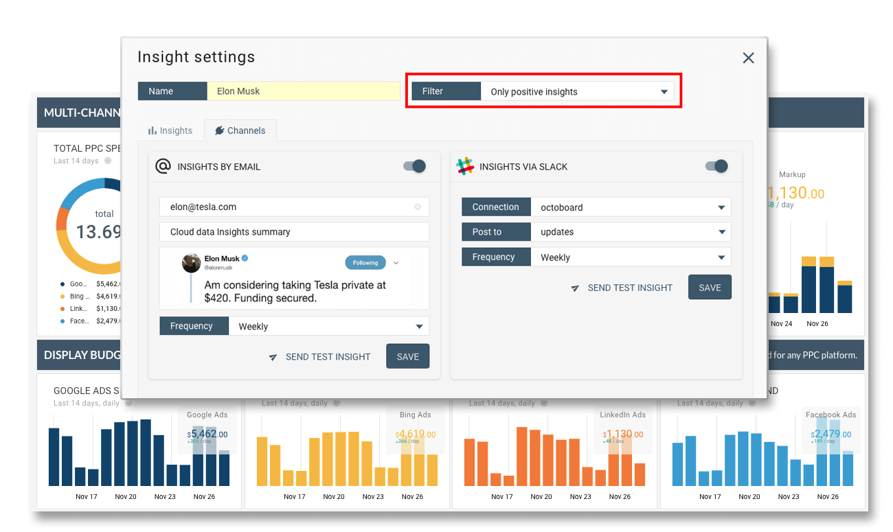 Send trends to your Slack channels and by Email