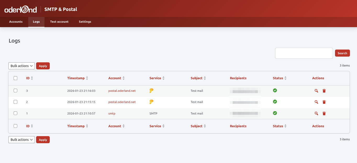 Email logs - View sent emails with delivery status
