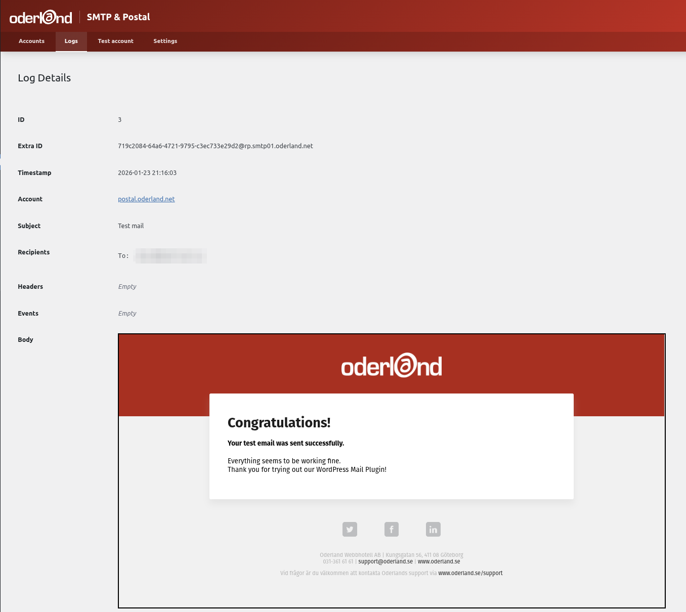 Log details - Inspect individual email details and events