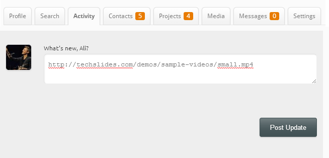 URL to mp4 video file in the BuddyPress Activity feed