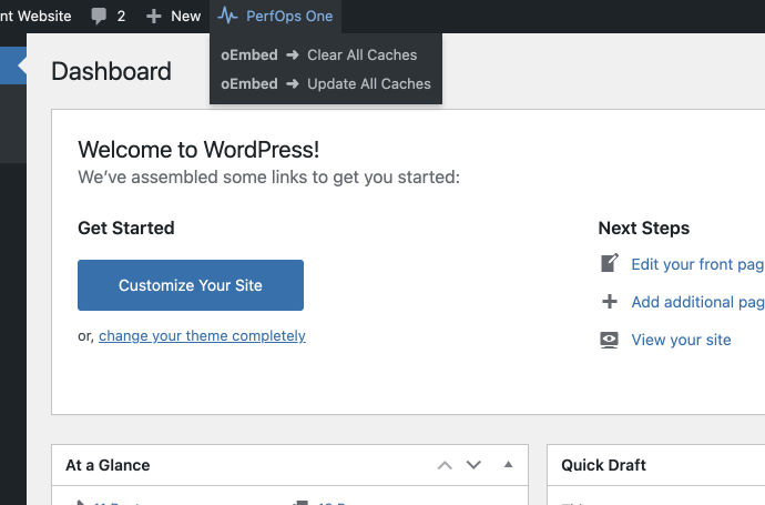 Quick Actions in Admin Bar