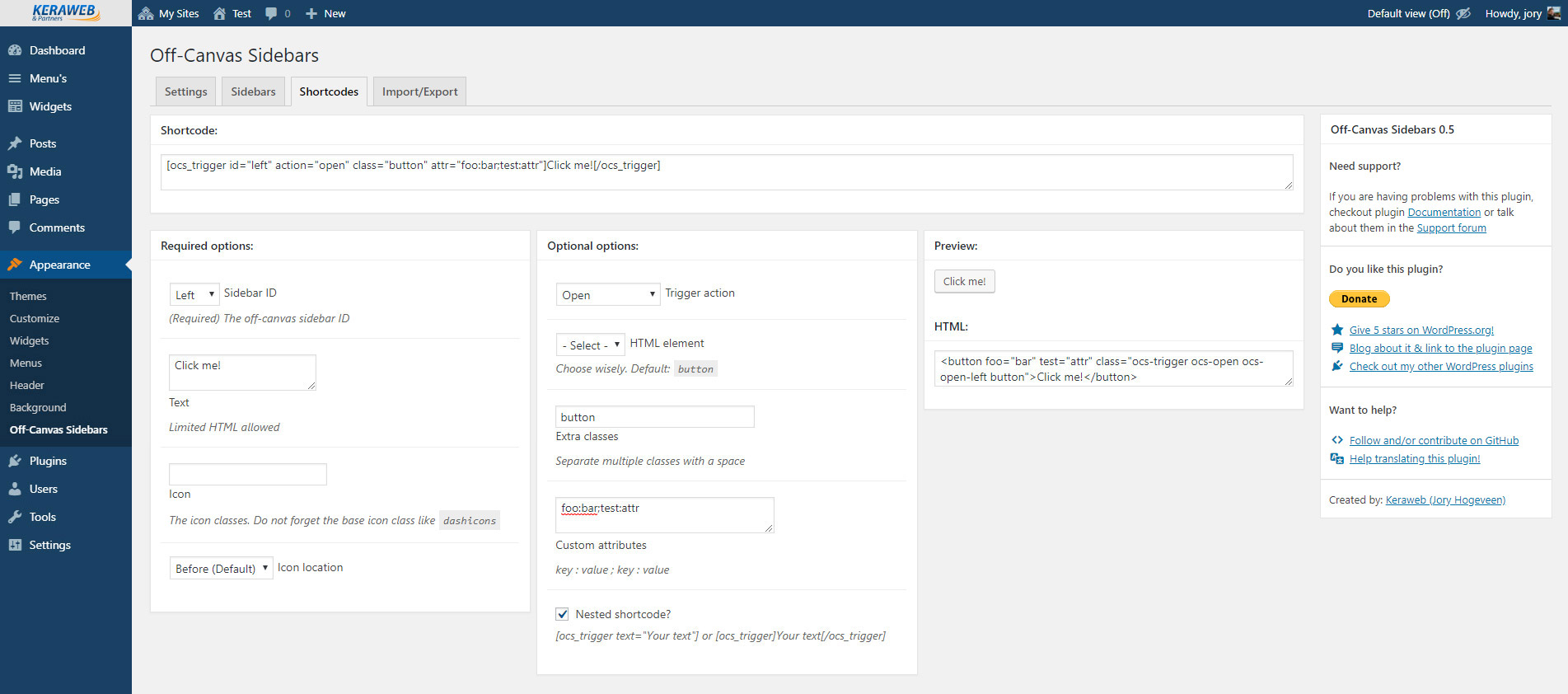 Shortcode generator page