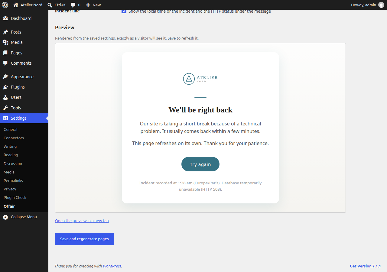 One tab per page, with the live preview rendered exactly as visitors will see it.