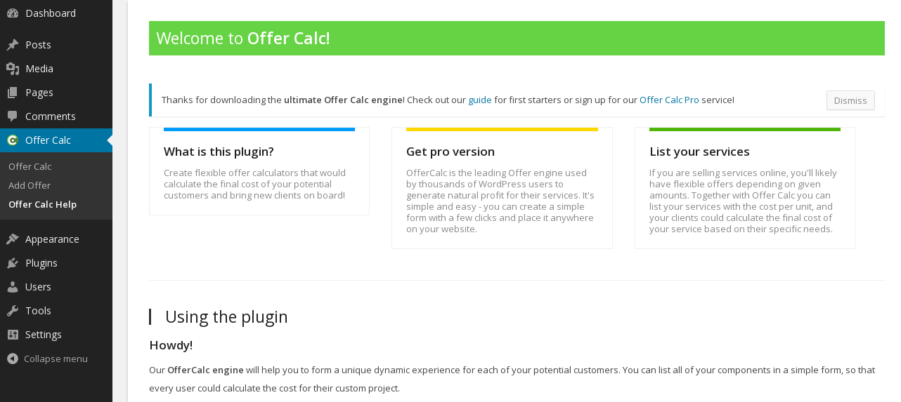 Offer Cacl Help Page