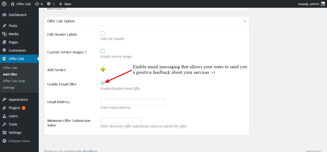 Enable Email option
