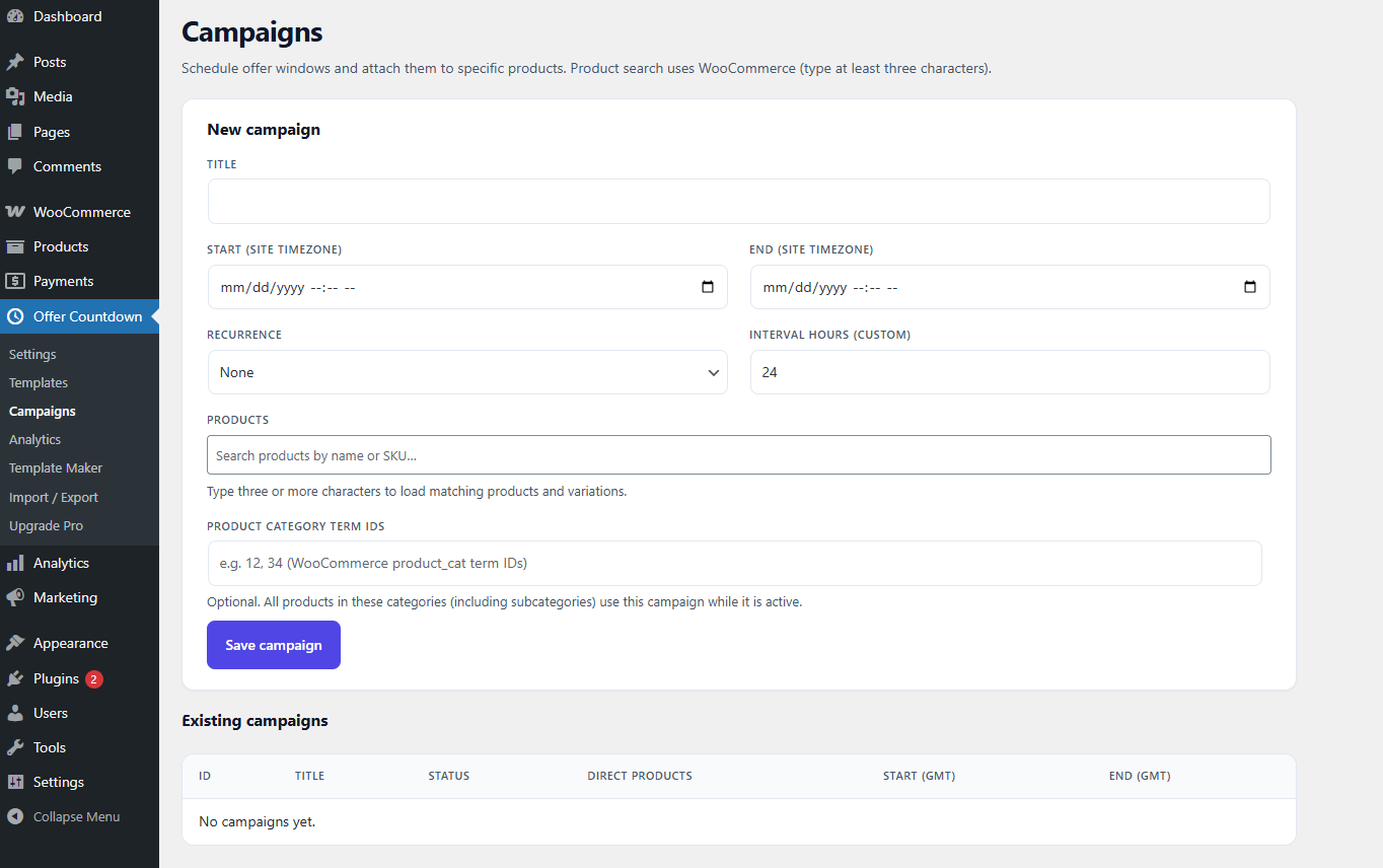 **Campaigns / Template Maker (preview)** — Explore scheduling or design tooling; saving advanced assets requires Pro + license.
