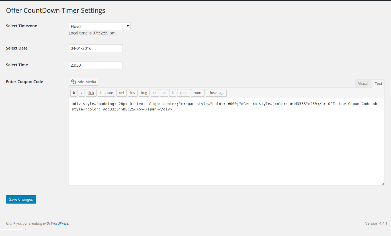 Offer CountDown Timer **Settings.**